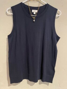J. Crew Factory Dark Navy Sleeveless Knit Tank with Gold tone necklace